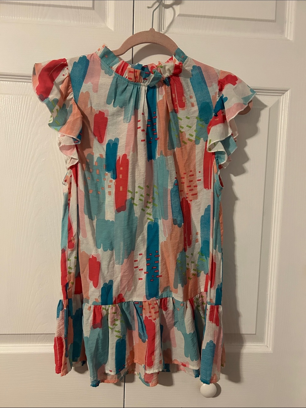 Woman’s Multicolor Brushstroke Ruffle Top